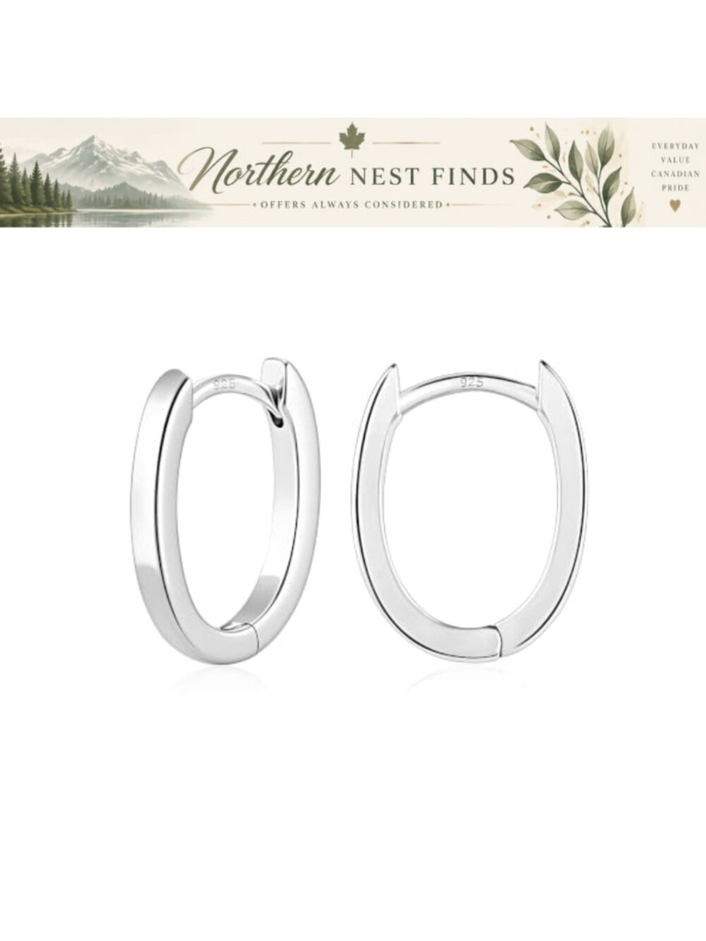 Silver Plated Oval Huggie Hoop Earrings